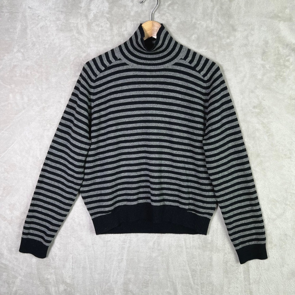 Vince Sweater Size Medium Cashmere Gray Black Striped Mock Neck